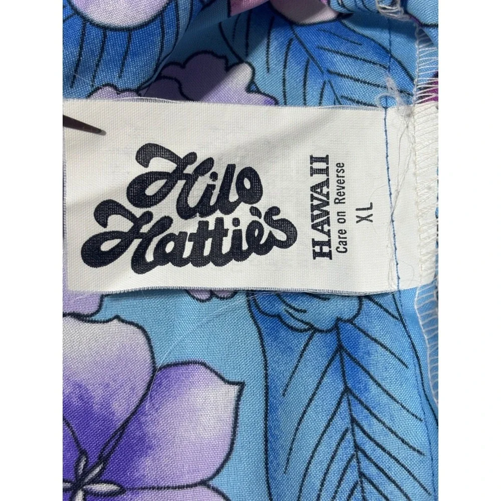 VTG Hilo Hatties Dress Blue Floral Flutter Sleeve Muumuu Hawaiian Tropical XL‎